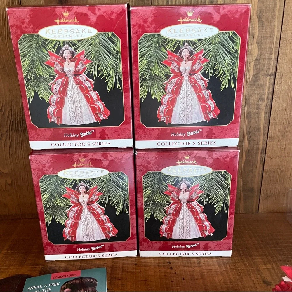 Lot Of 4 Holiday Barbie Hallmark Christmas Ornaments 1997 #5 NEW NEVER DISPLAYED